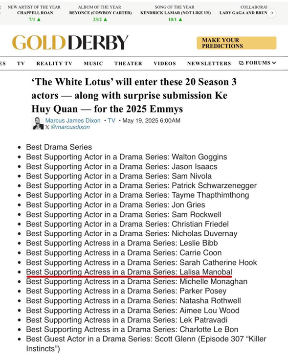 Lisa of BLACKPINK Nominated for Emmy for Role as Mook in Season 3 of 'The White Lotus'