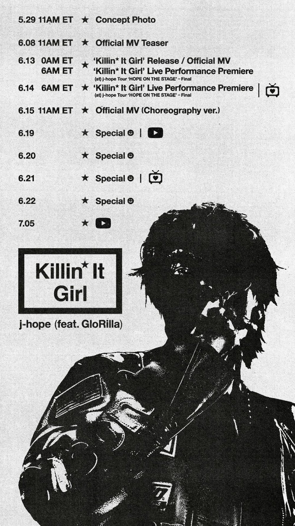 J-Hope Unveils Promotion Schedule for "Killin' It Girl (Feat. GloRilla)"