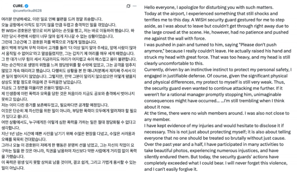 Fan Claims Assault by NCT WISH Security Guard at Airport, Ignites Public Outrage 2 Fan's Injuries