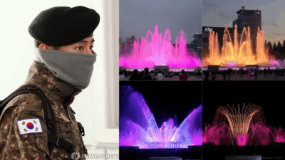 Fans organize a Musical Fountain Show at Ilsan Lake Park for BTS V's (Kim Taehyung) military discharge