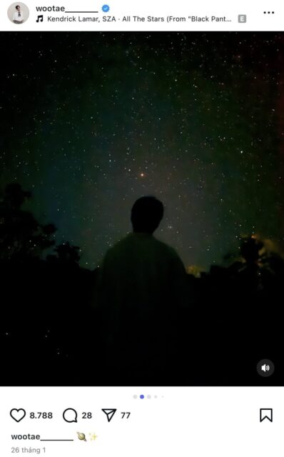 Wootae’s starry background photo matching Hyeri’s post