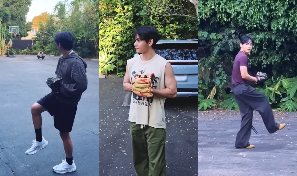 Kim Taehyung pitching at Dodger Stadium