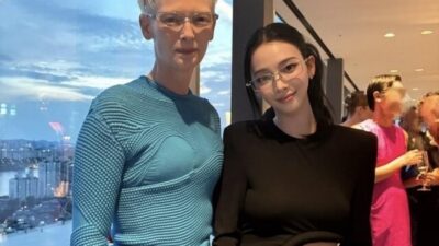 Karina and Tilda Swinton at the eyewear event