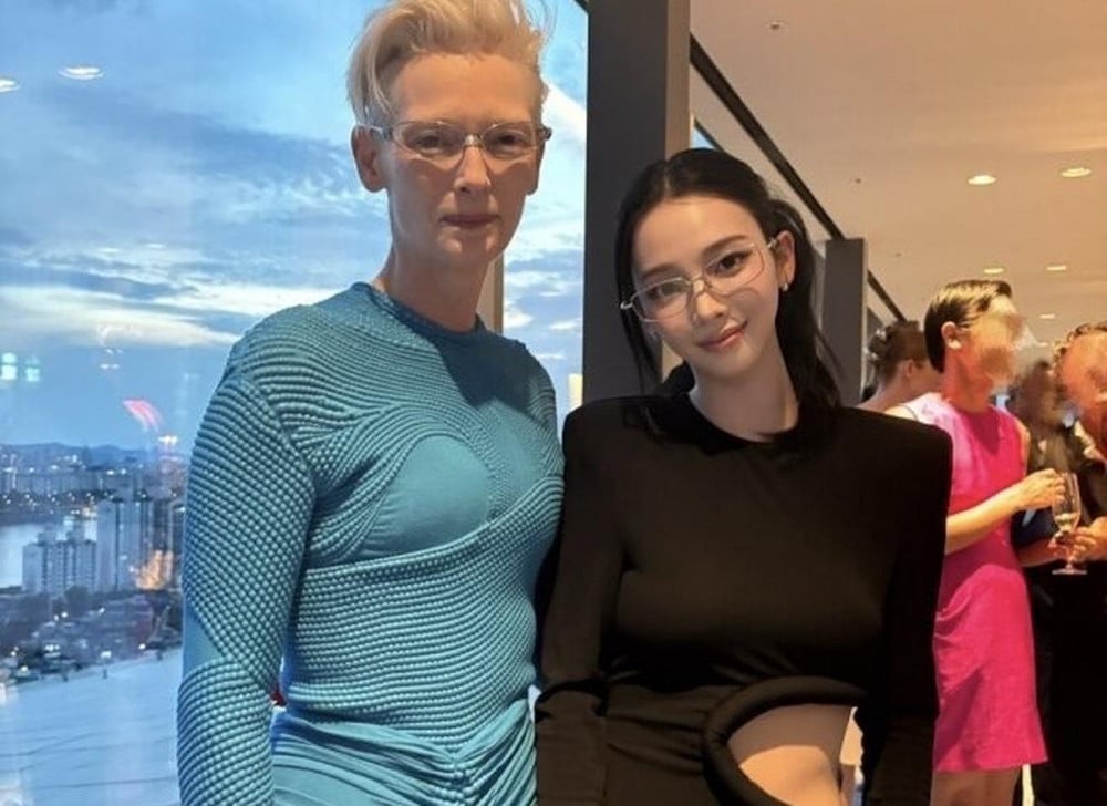 Karina and Tilda Swinton at the eyewear event