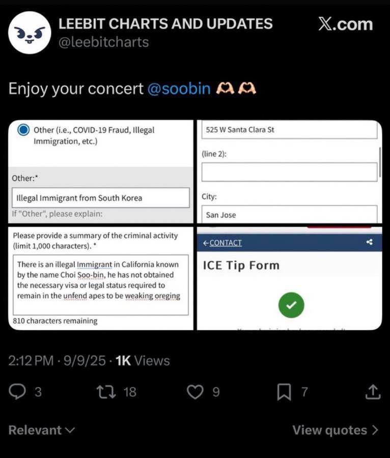 Twitter post related to Soobin ICE tip-off