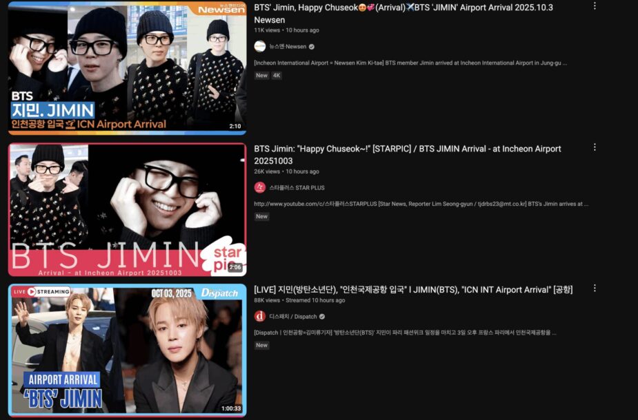 YouTube number of videos Jisoo vs Jimin