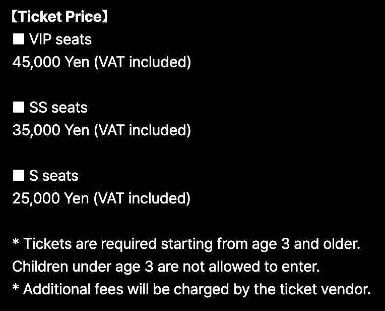 Ticket Prices Japan